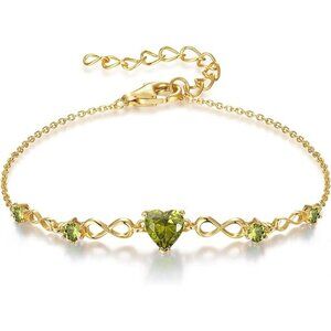 Infinity Heart 5 Birthstone Adjustable Bracelet - 18K Gold 08 Aug